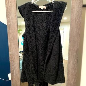Soft, black, sleeveless open front cardigan, L/XL